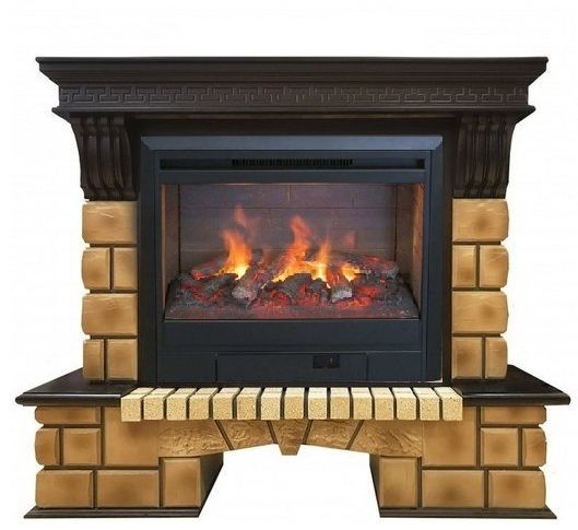 Каминокомплект RealFlame Stone Brick с очагом 3D Helios