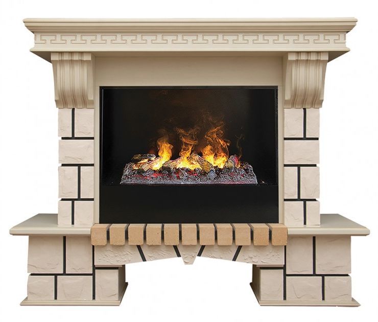 Каминокомплект RealFlame Stone new 26/HL WTG с очагом 3D Cassette 630 + Black вставка