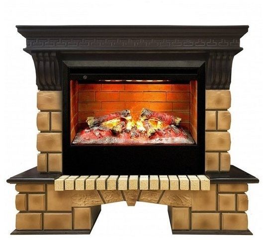 Каминокомплект RealFlame Stone Brick 26 AO с очагом 3D Helios 26