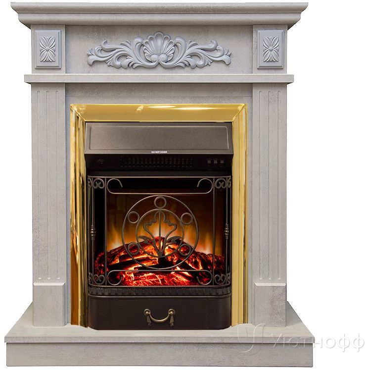 Каминокомплект RealFlame Adelaida STD/EUG WT с очагом Majestic Lux Brass S
