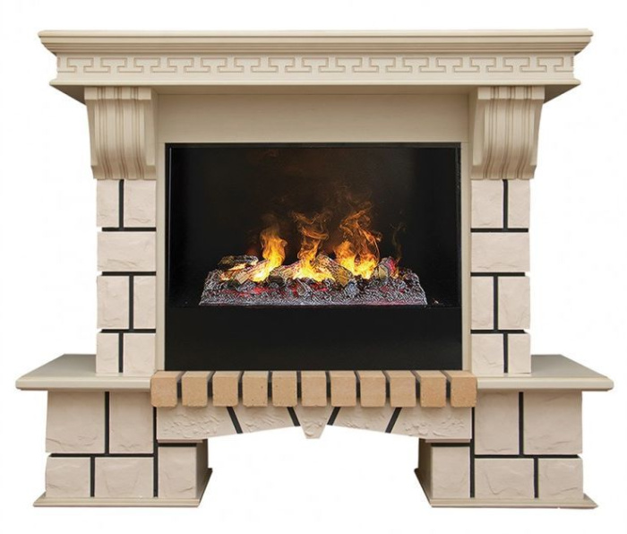 Каминокомплект RealFlame Stone new 26/HL WTG с очагом 3D Cassette 630 + Black вставка