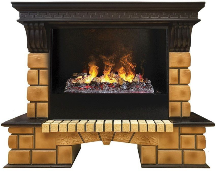 Каминокомплект RealFlame Stone Brick с очагом 3D Cassette 630 + Black вставка