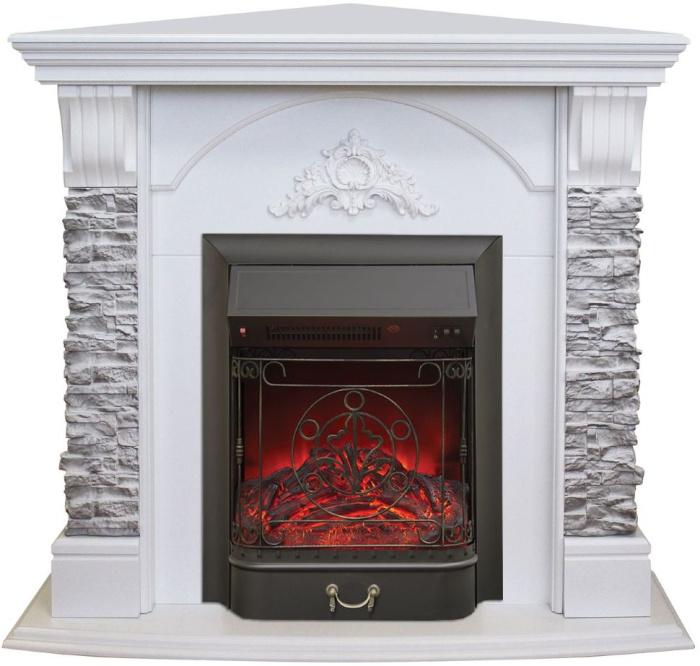 Каминокомплект RealFlame Athena Corner GR STD/EUG/25/25'5 WT с очагом Majestic s Lux Black/Brass