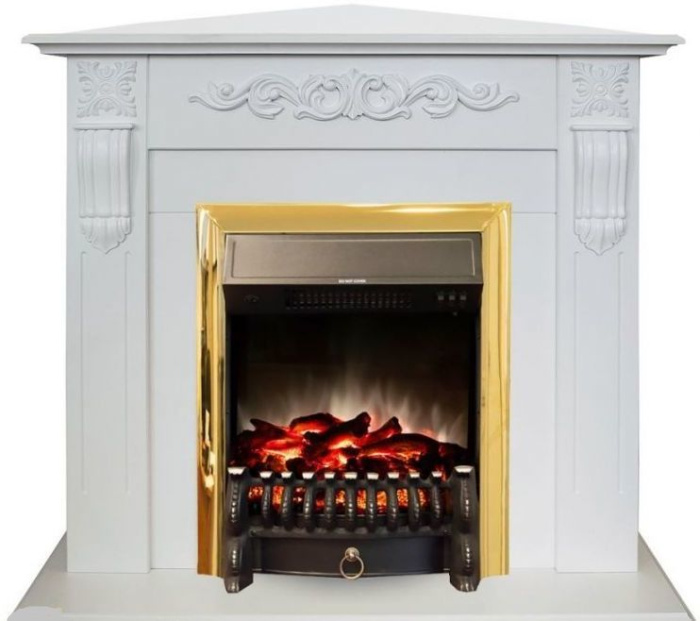 Каминокомплект RealFlame Dominica Corner STD/EUG WT с очагом Fobos Lux Brass S