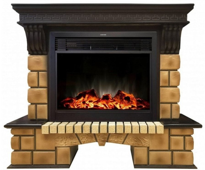 Каминокомплект RealFlame Stone Brick 26 с очагом MoonBlaze LUX Black/Brass